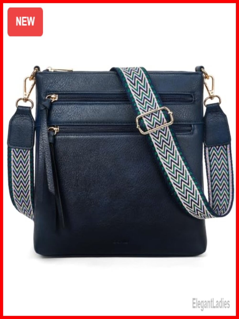 Vegan PU Leather Crossbody Bag Medium Multi Pocket Travel Purse